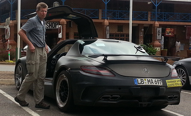 The rear of this camouflaged SLS AMG looks very similar to that of the SLS AMG Black Series