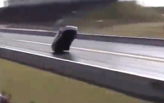Drag Car tries to fly [video]